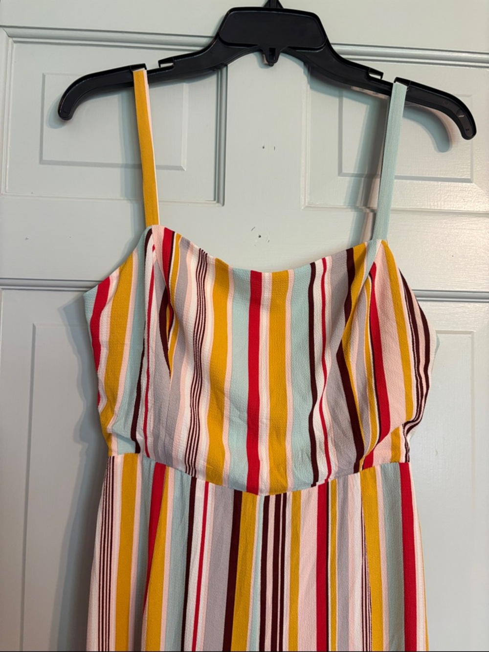 Lush Small Colorful Vertical Stripe Spaghetti Strap Jumpsuit Cut Out Back - Picture 2 of 7